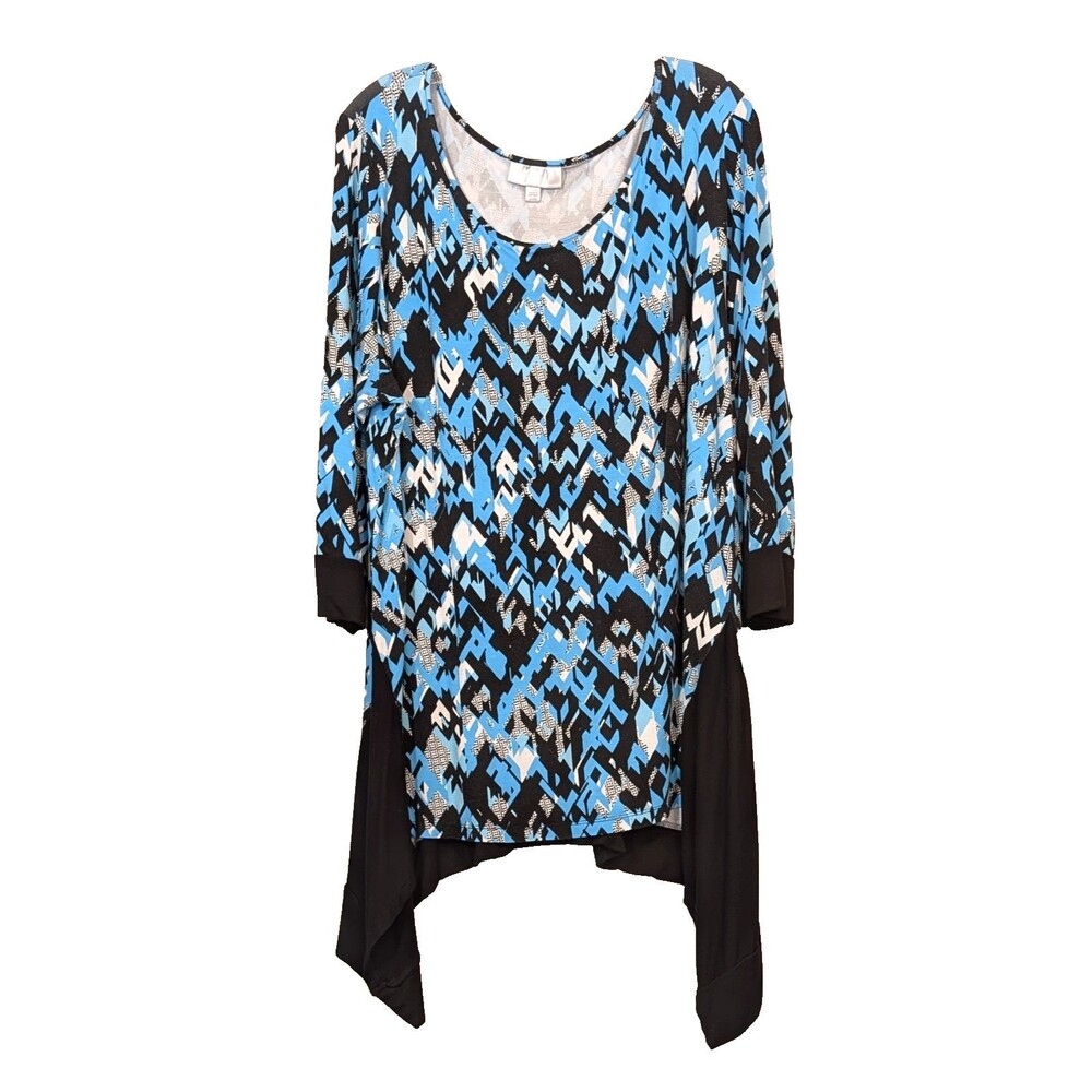 Women's Plus Size 22/24 Shark Bite Hem Tunic Multicolor Geometric Career Retro